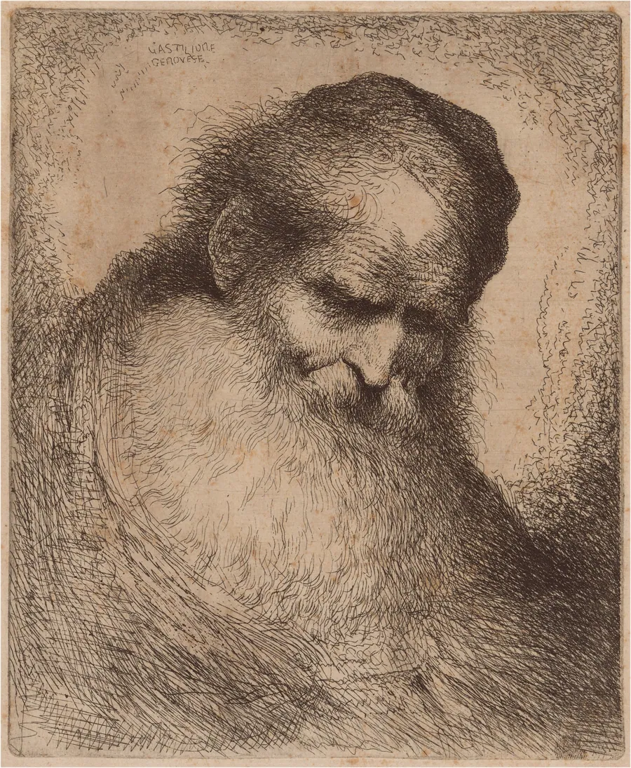 Old Man with a Long Beard and Skullcap, Leaning Forward by Giovanni Benedetto Castiglione
