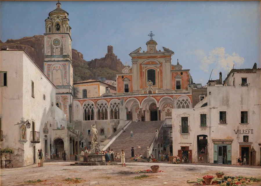 Parti af torvet i Amalfi by Martinus Rørbye