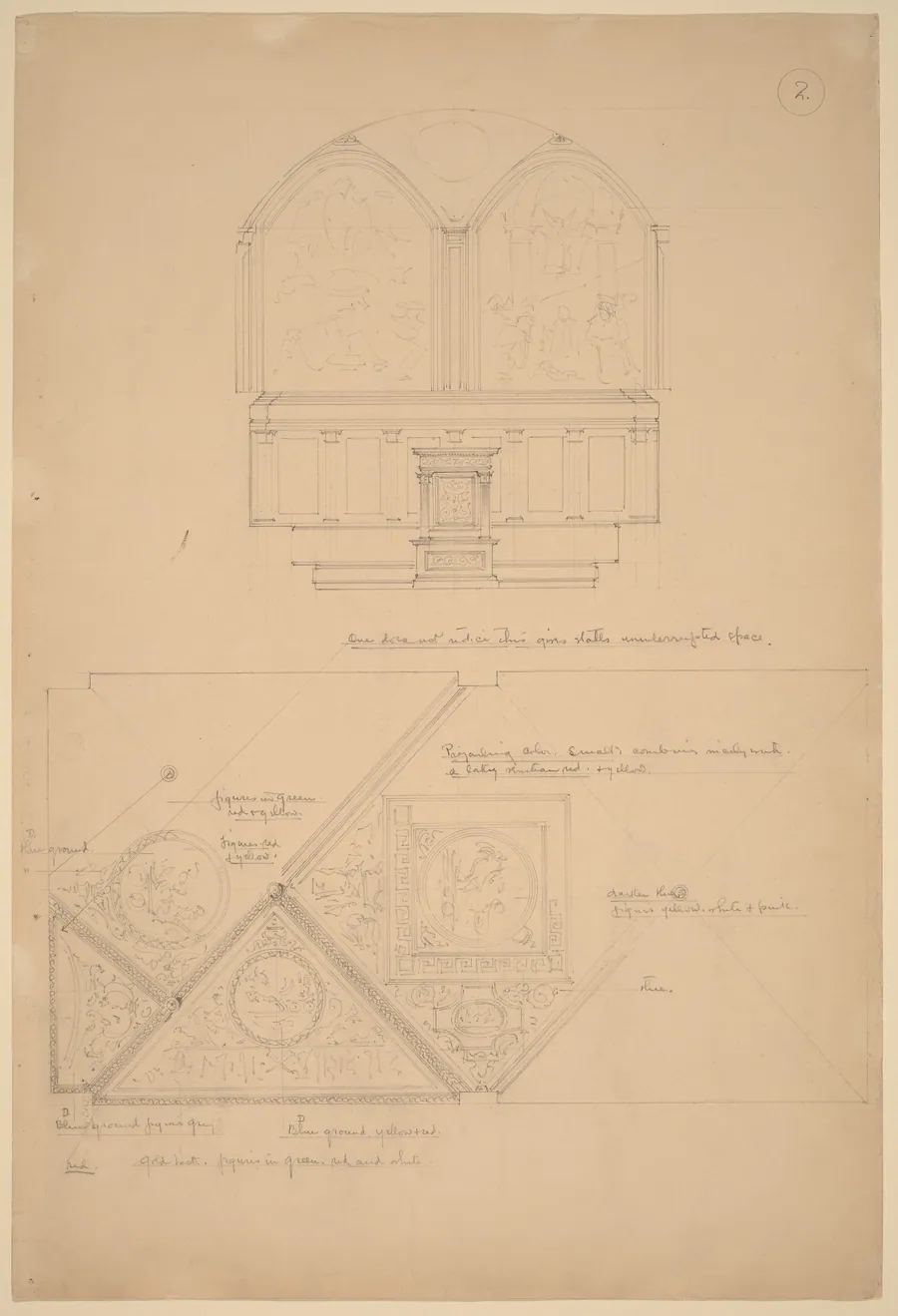 Study of an Altarpiece and Ceiling Panels by John Russell Pope