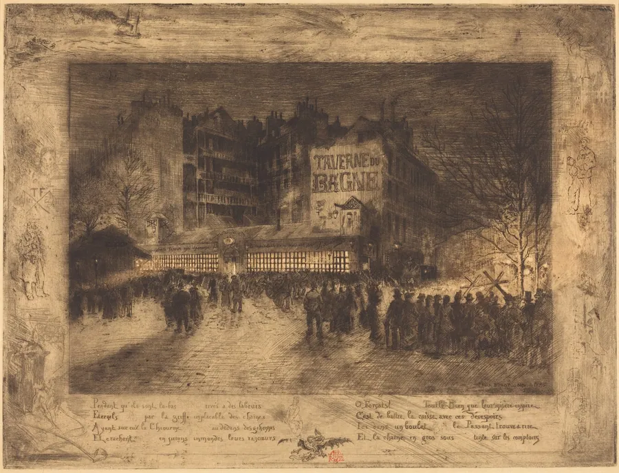La Place des Martyrs et La Taverne du Bagne (The Place des Martyrs and the Jailhouse Tavern) by Félix-Hilaire Buhot