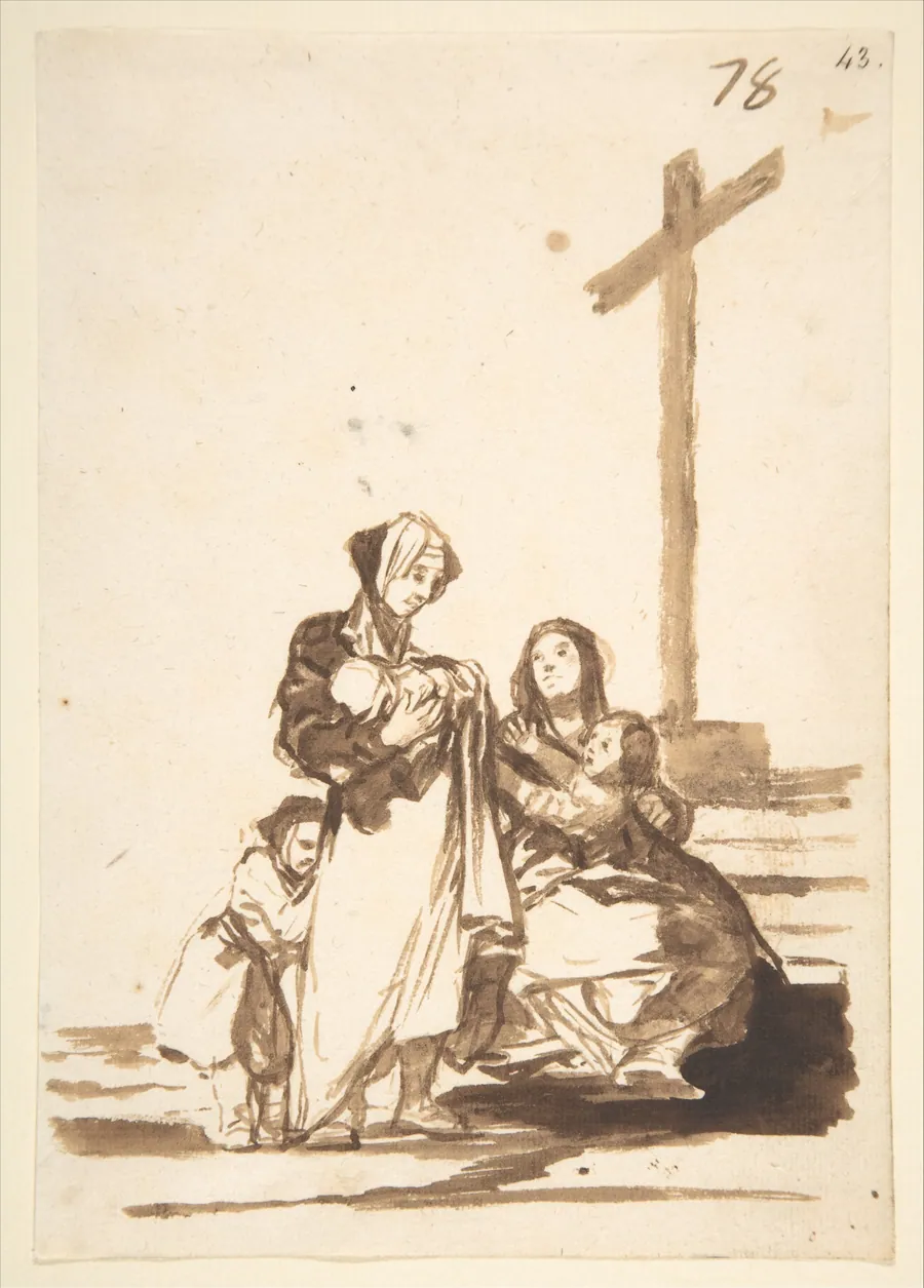 Women and children near a cross; folio 78 from the Images of Spain Album 'F' by Goya (Francisco de Goya y Lucientes)