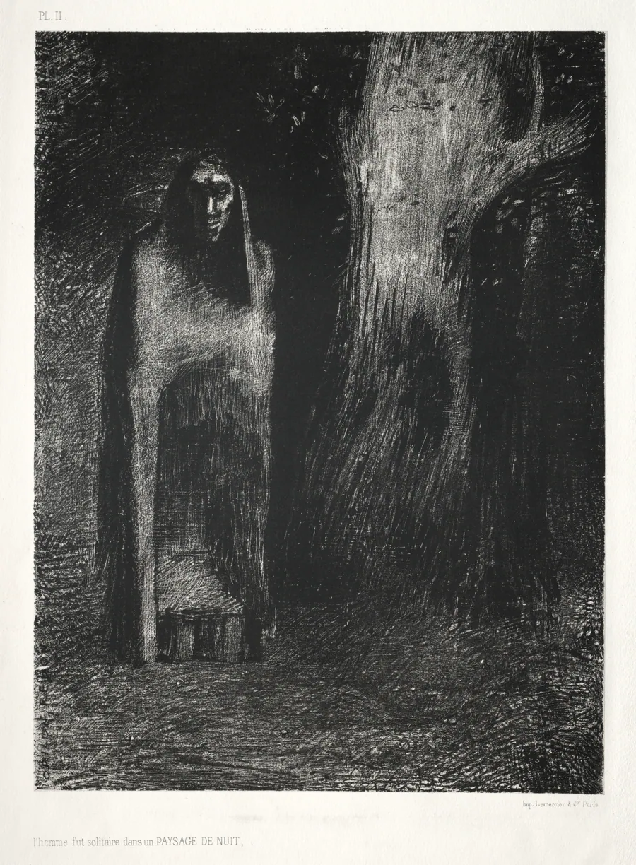 The Man Was Alone in a Night Landscape by Odilon Redon