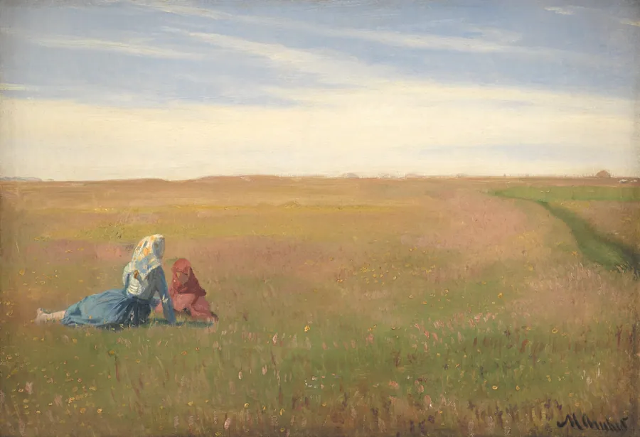 To piger på en mark. Sommerdag by Michael Ancher