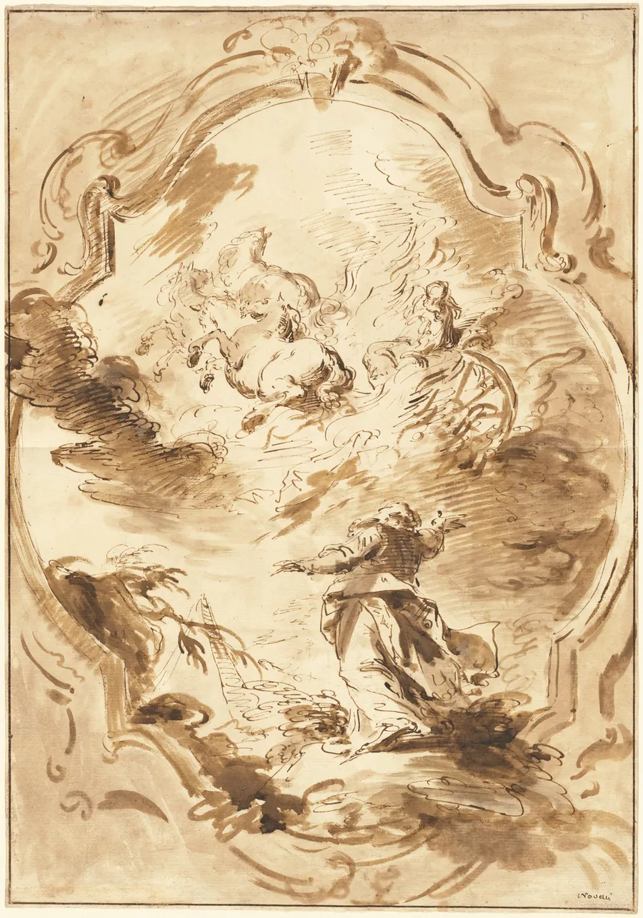 Elisha Watching Elijah Ascend in the Fiery Chariot by Pietro Antonio Novelli