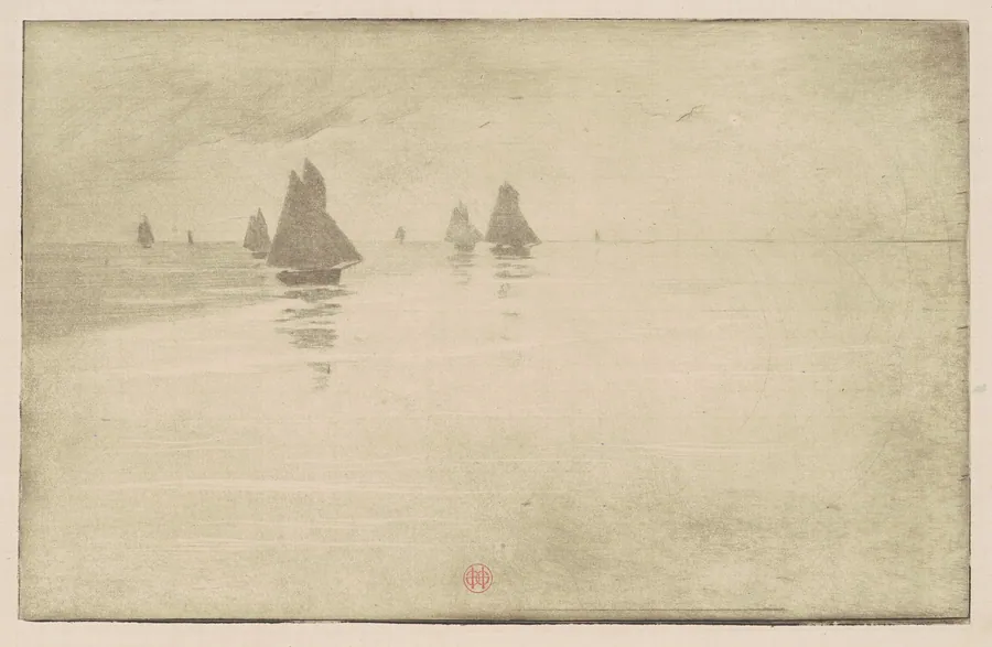 Boats in a Morning Fog by Henri-Charles Guérard