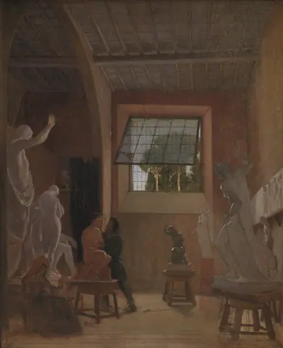 Billedhuggeren Jens Adolph Jerichau i sit atelier i Rom