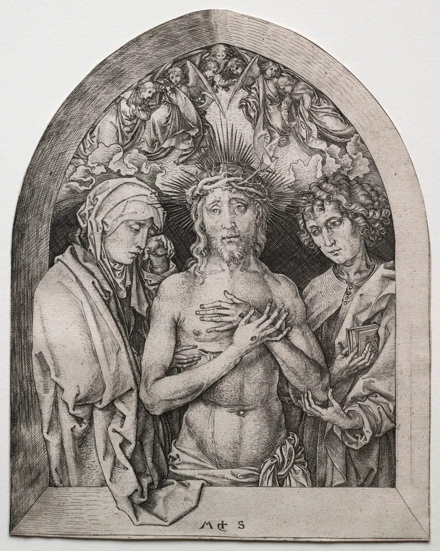 Christ as the Man of Sorrows between the Virgin and St. John by Martin Schongauer