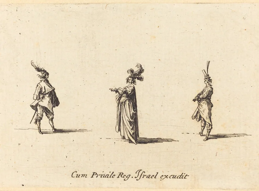 Lady with Plumed Hat, and Two Gentlemen by Jacques Callot