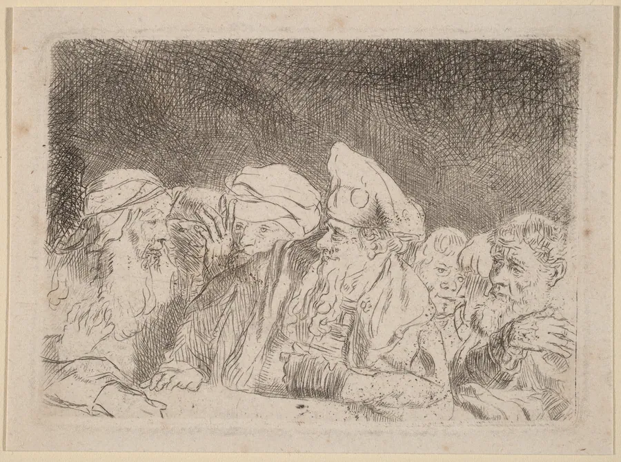 The Pharisees Debating (Fragment from the Hundred Guilder Print) by Rembrandt van Rijn