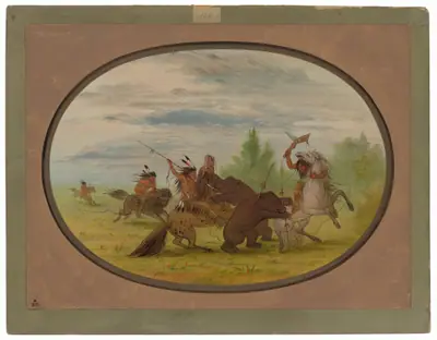 K'nisteneux Indians Attacking Two Grizzly Bears