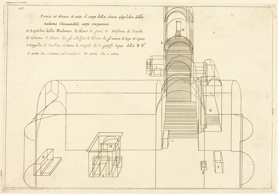 Plan and Elevation of the Church of the Madonna's Sepulchre by Jacques Callot