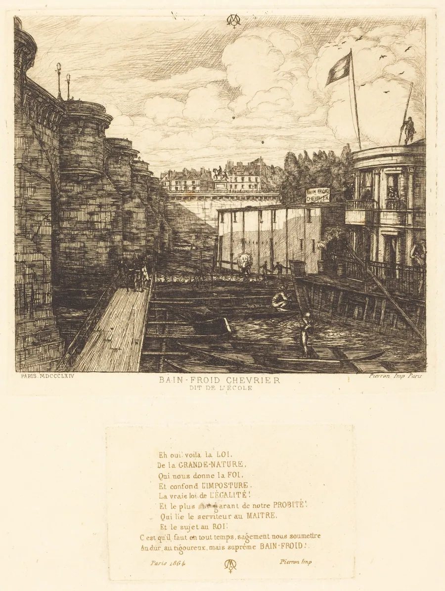 Bain-froid chevrier, dit "de l'École" (Chevrier's Cold-Bath Establishment, Sometimes called the "School-Baths") by Charles Meryon