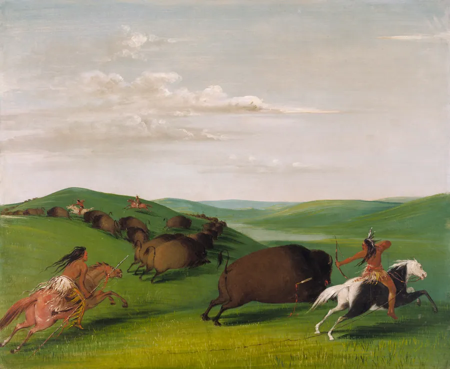 Buffalo Chase with Bows and Lances by George Catlin, born Wilkes-Barre, PA 1796-died Jersey City, NJ 1872