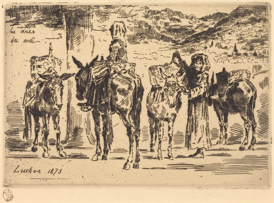 Feuilles d'Anes du Midi (Sheet of Donkeys from the South) by Félix-Hilaire Buhot