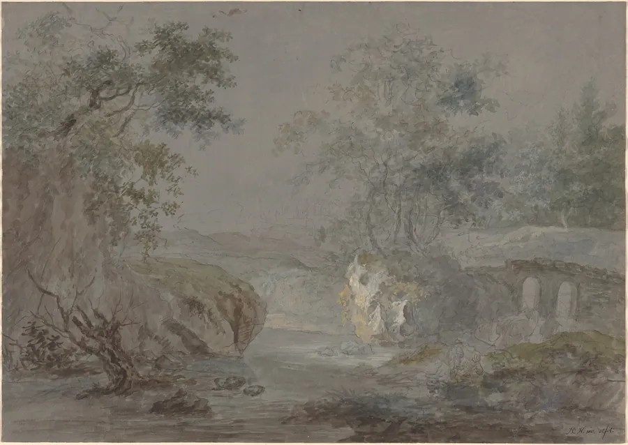 Wooded Cliffs along a Riverbank by Johann Caspar Huber