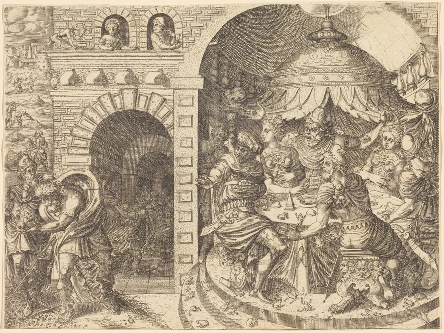 Pharaoh and the Plague of Frogs by Pierre II Woeiriot de Bouzey