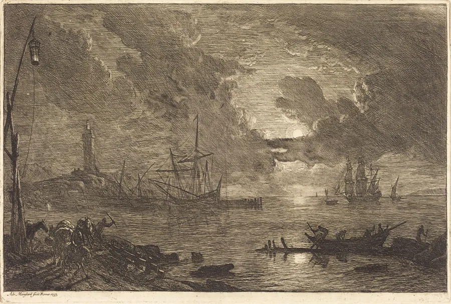 Harbor by Moonlight by Adrien Manglard