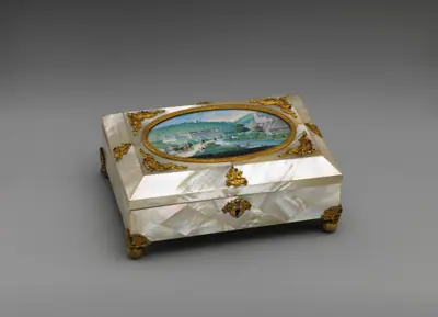 Sewing casket with view of Weilburg near Baden in Austria
