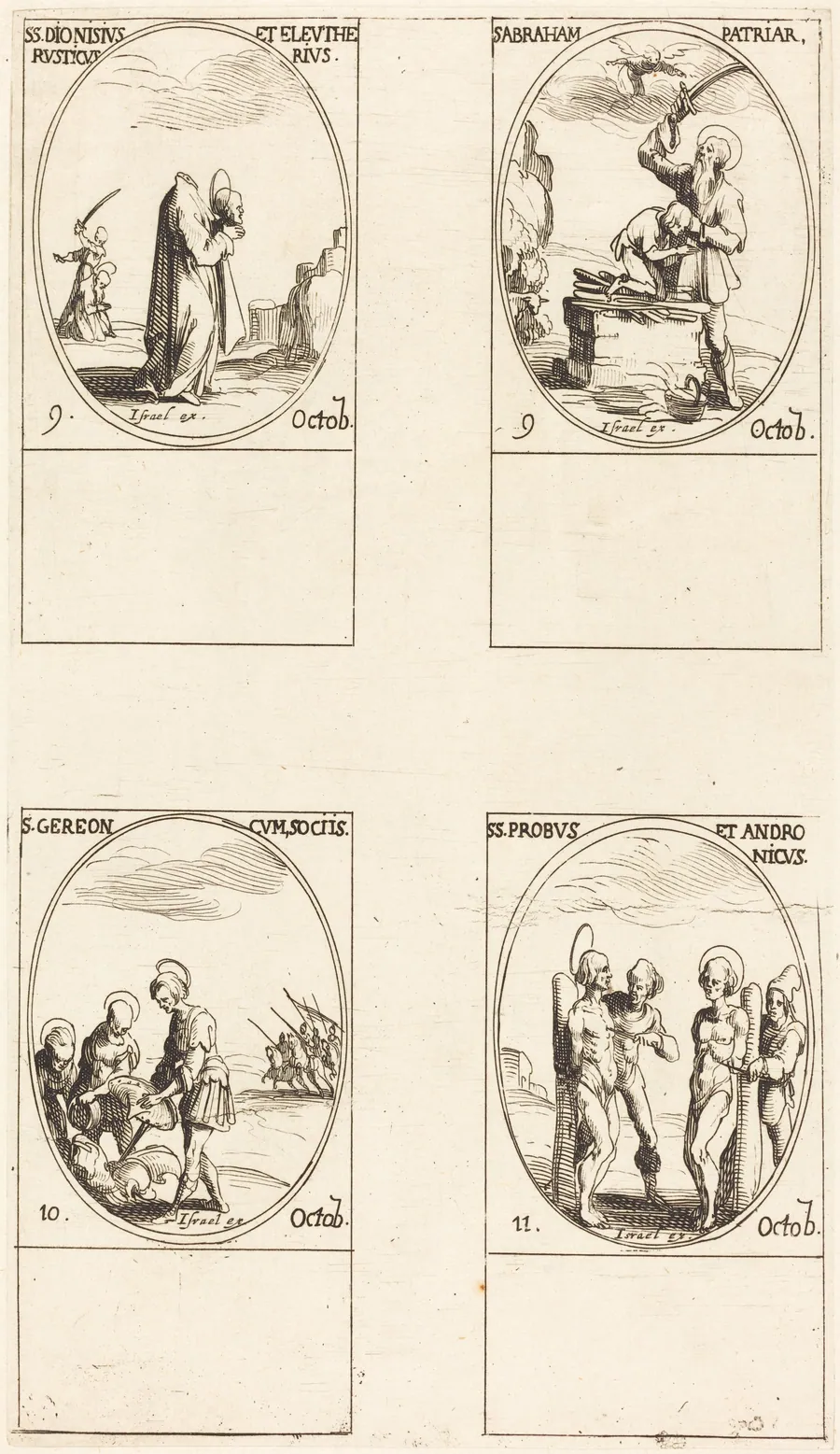 St. Dionysius, Rusticus & Eleutherius; St. Abraham; St. Gereon & Companions; Sts. Probus &  Andronichus by Jacques Callot