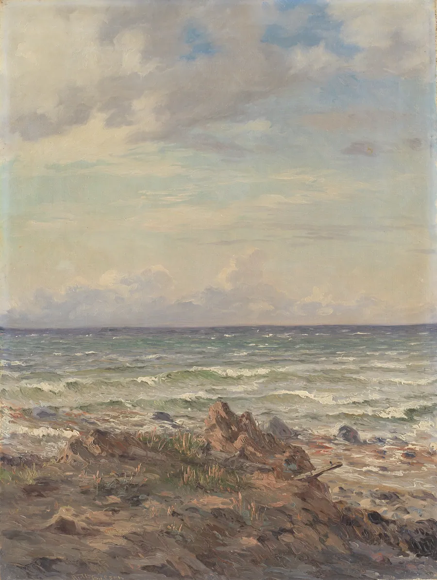 Kystparti med stenet strand by A.W. Boesen
