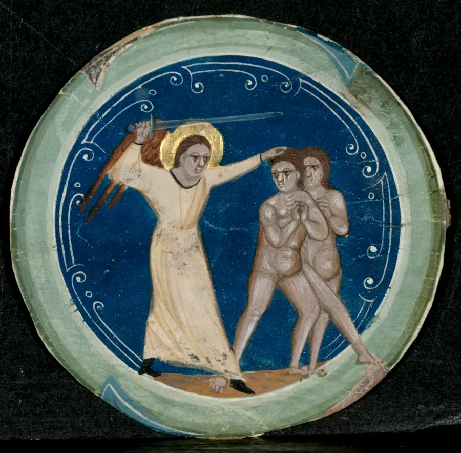 Medallion from the Border of a Latin Bible: The Expulsion of Adam and Eve from Paradise by Primo Miniatore di San Domenico