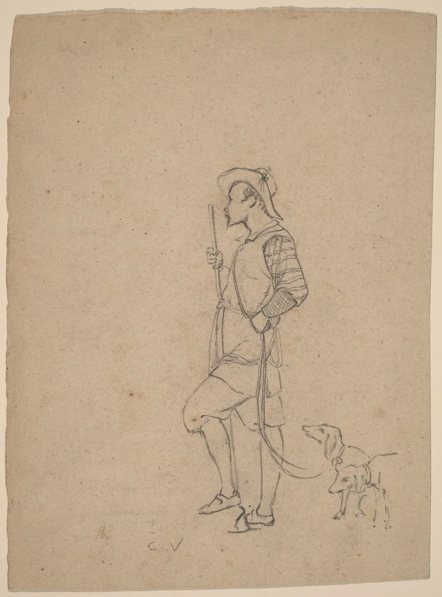 Study of Hunter with Dogs by Elihu Vedder