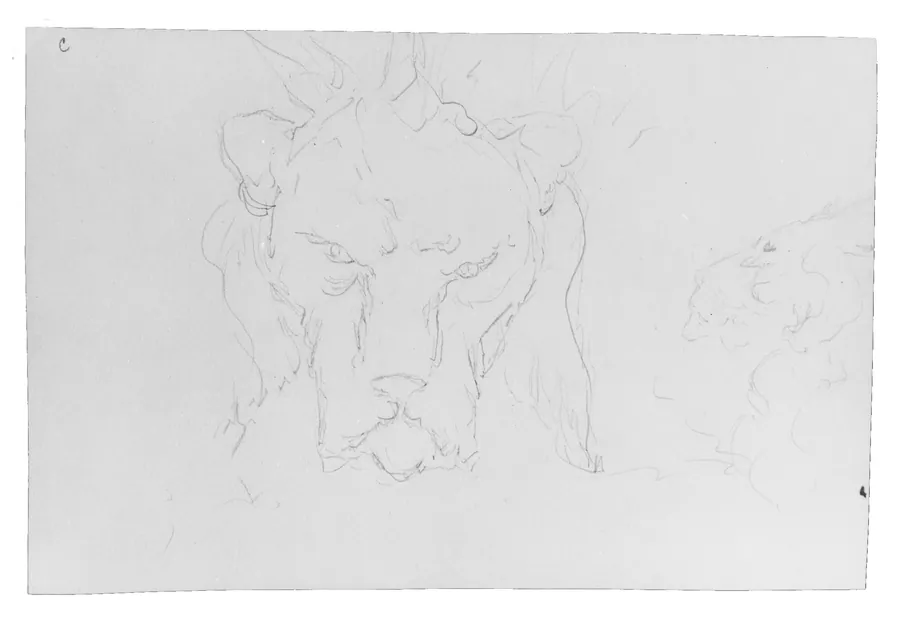 Frontal and Profile Studies of a Lion's Head by William Rimmer