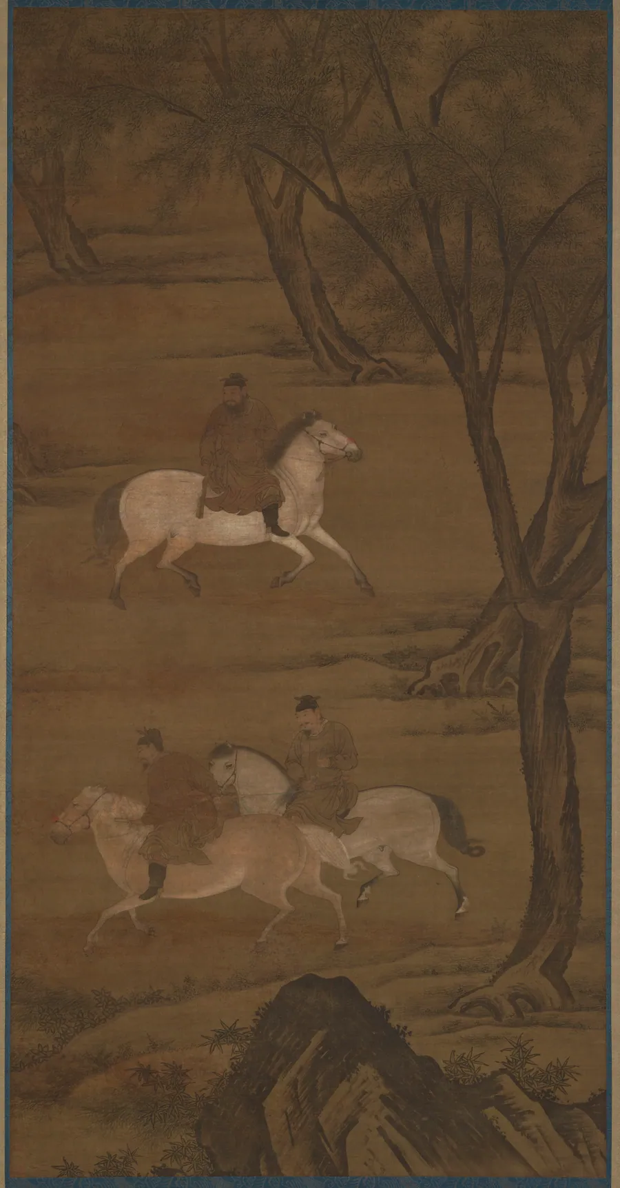 Three horsemen riding under willows by Formerly attributed to Zhao Mengfu 趙孟頫 (1254-1322)