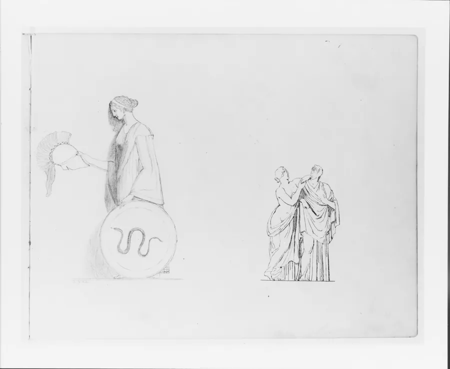 Athena;Two Classical Figures (Possibly Venus) (from Sketchbook) by John Quincy Adams Ward