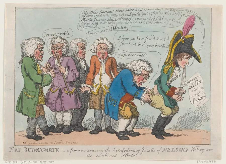 Nap Buonaparte in a Fever on Receiving the Extraordinary Gazette of Nelson's Victory Over the Combined Fleets by Thomas Rowlandson