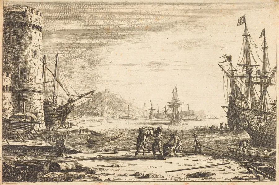 Harbor with a Large Tower (Le Port de mer à la grosse tour) by Claude Lorrain