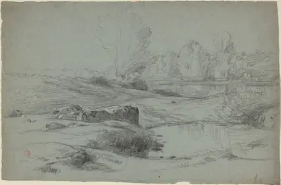 A Rocky Meadow by a River