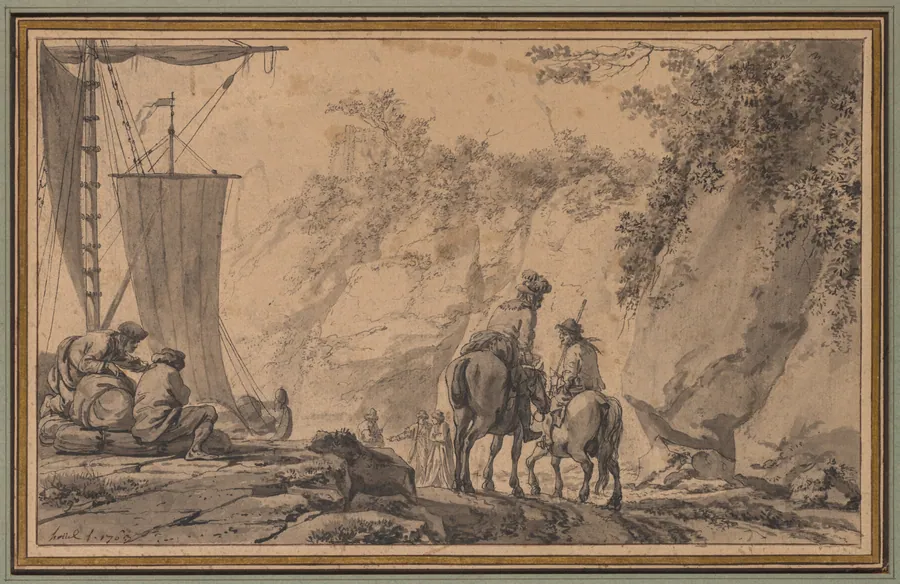 Figures in a Landscape by Jean-Pierre-Louis-Laurent Hoüel