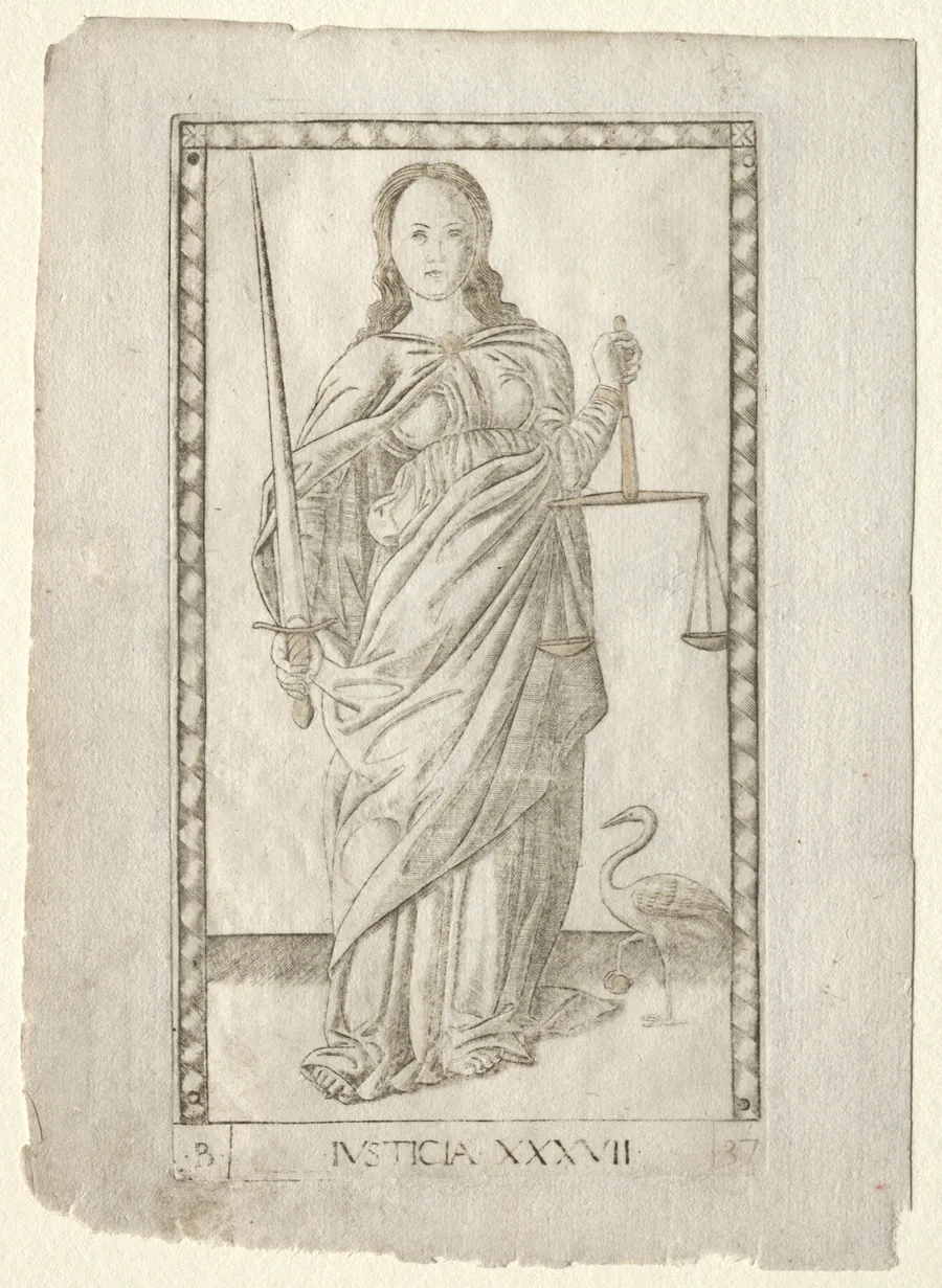 Justice (from the Tarocchi, series B: Cosmic Principles & Virtues, #37) by Master of the E-Series Tarocchi
