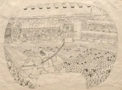 Design for Fan-shaped Print of Kabuki Theater