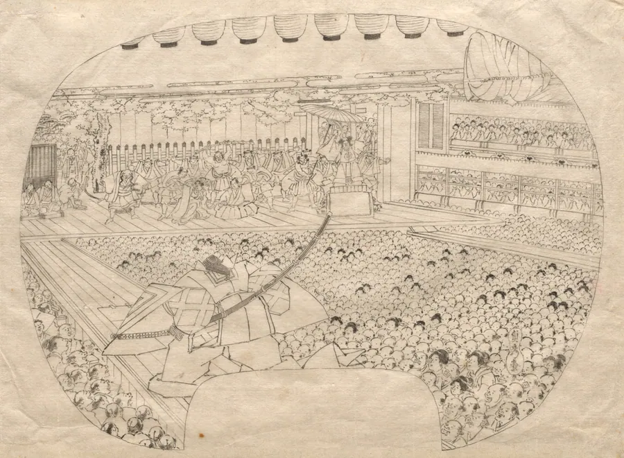 Design for Fan-shaped Print of Kabuki Theater by Utagawa Sadahide