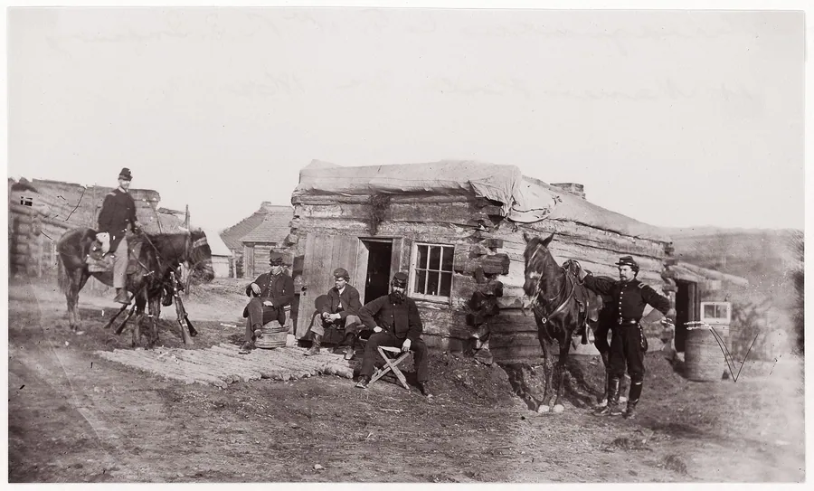 Headquarters, Co. F, 11th Rhode Island Infantry, Miner's Hill, Virginia by Mathew B. Brady