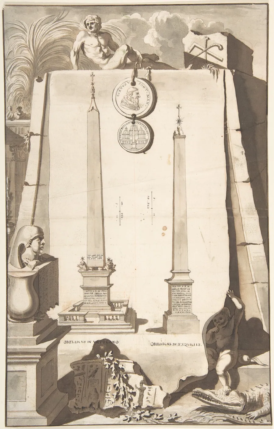 A View of Two Obelisks, One in the Vatican and the Other on the Esqualine Hill by Jan Goeree