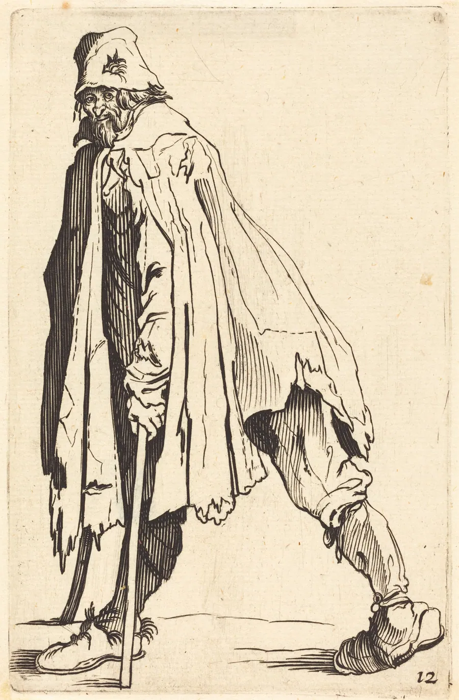 Beggar with Crutches and Cap by French 17th Century