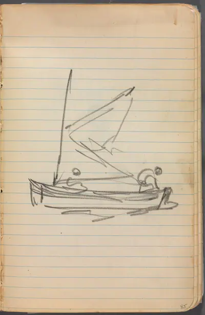 Sketchbook, page 085: Sailboat with Two Figures