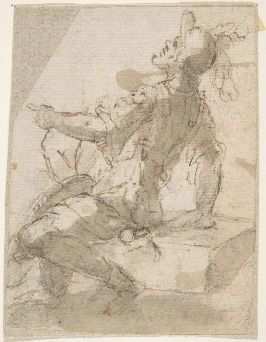 Startled Figure of a Soldier Seated on a Block by Anonymous, Spanish, School of Seville, 17th century