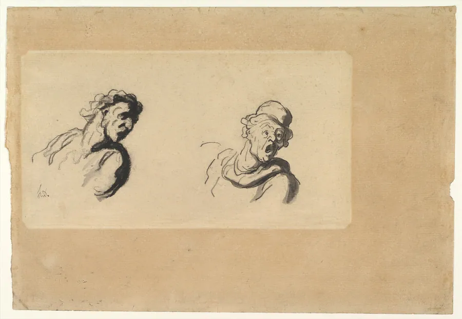 Two Male Heads by Honoré Daumier
