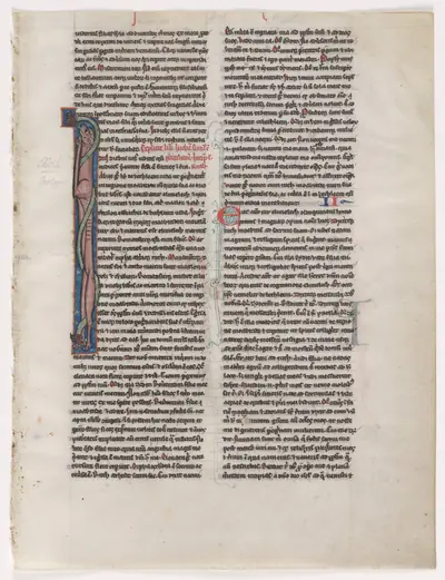 Initial I: Entwined Beast and Serpent: Leaf from a Bible (2 of 2 Excised Leaves)
