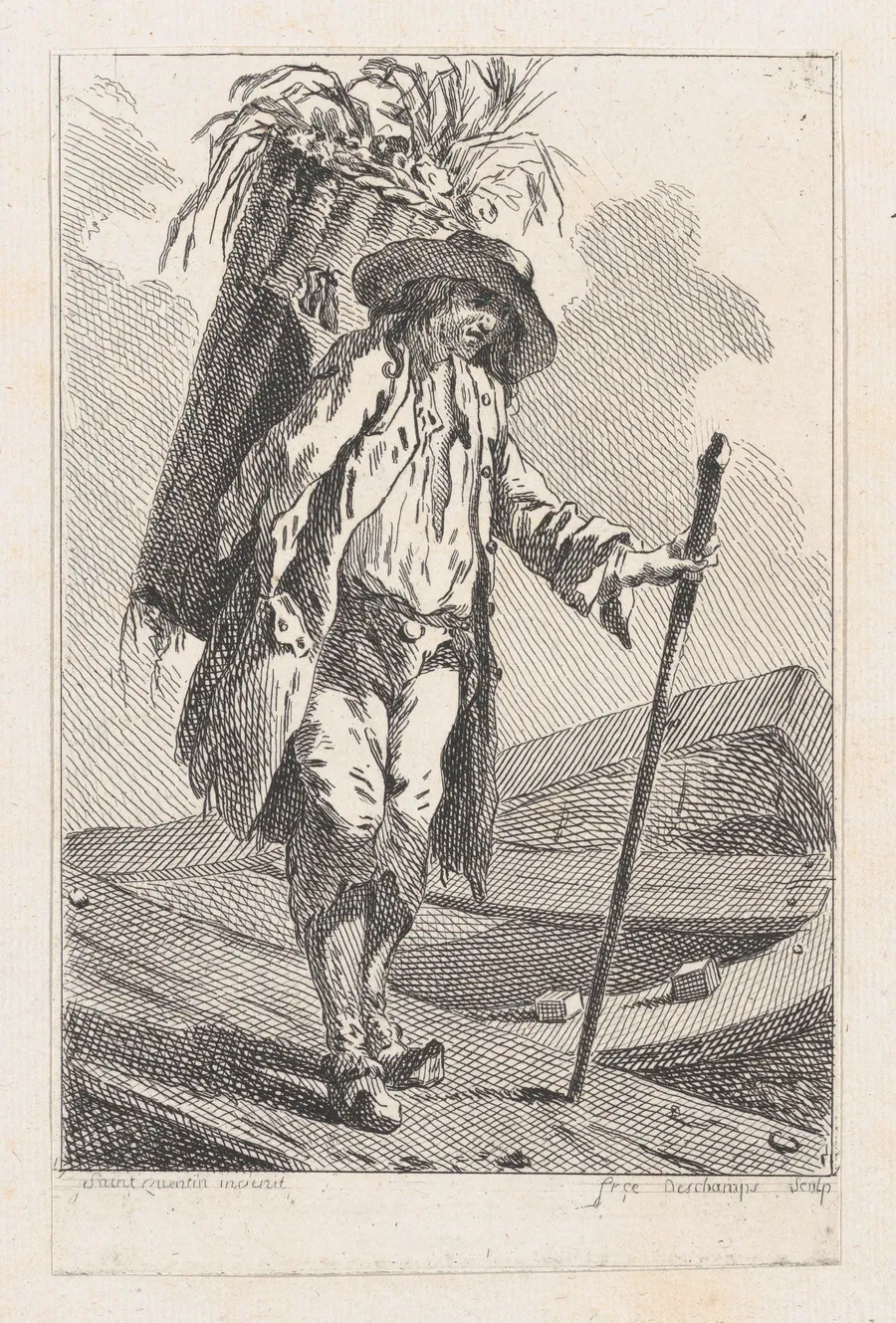 Peasant with Staff and Basket by Catherine-Francoise Beauvarlet