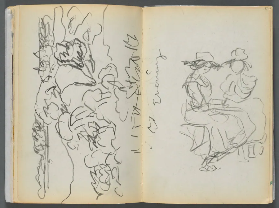 Sketchbook- The Granite Shore Hotel, Rockport, page 134 & 135: "Evening" by Maurice Prendergast