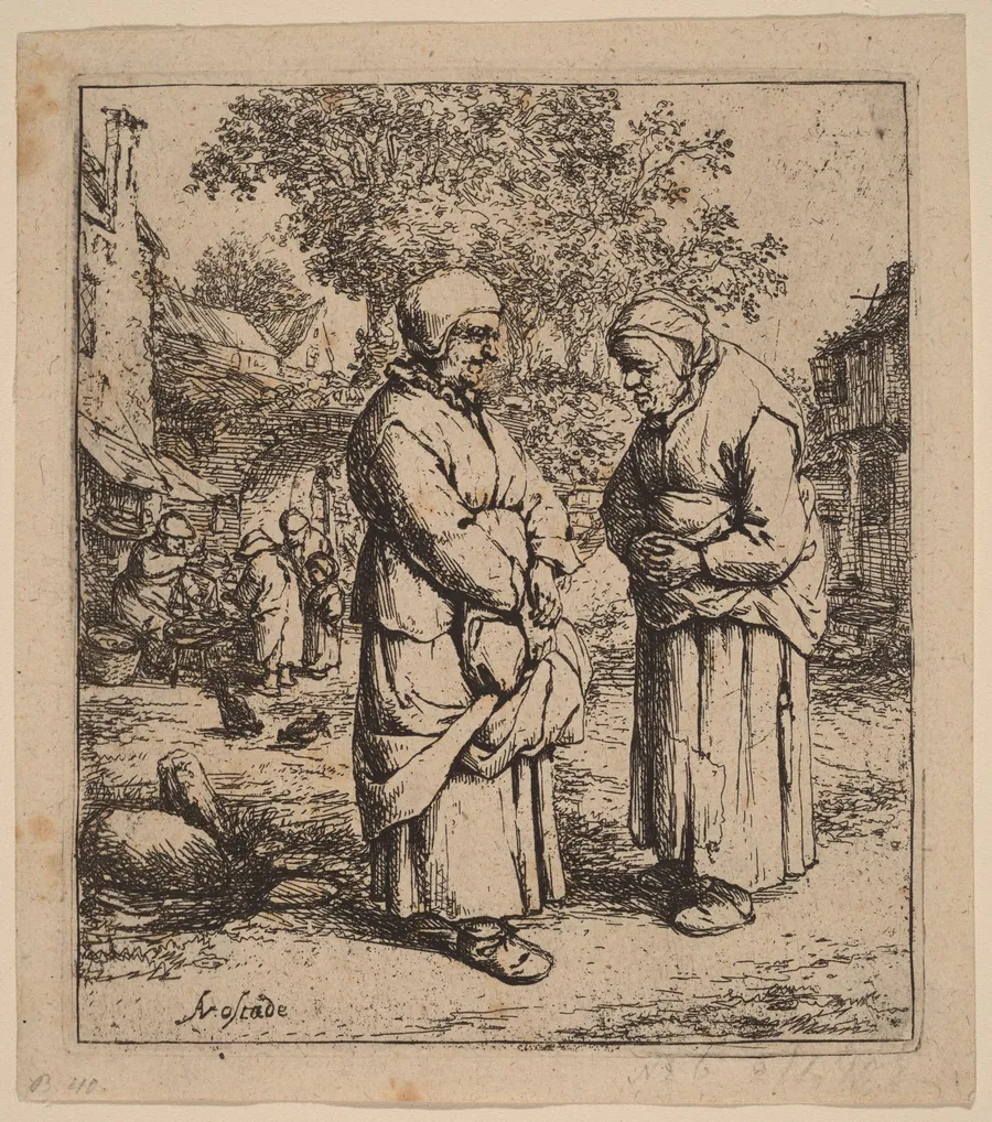 Two Peasant Women Conversing on a Village Street by Adriaen van Ostade