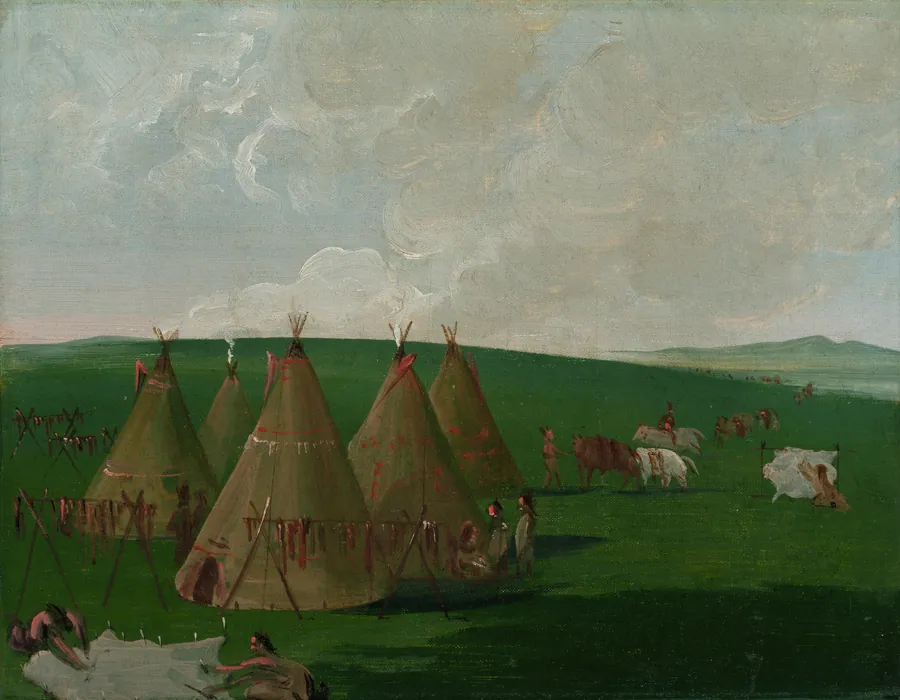 Sioux Encamped on the Upper Missouri, Dressing Buffalo Meat and Robes by George Catlin, born Wilkes-Barre, PA 1796-died Jersey City, NJ 1872