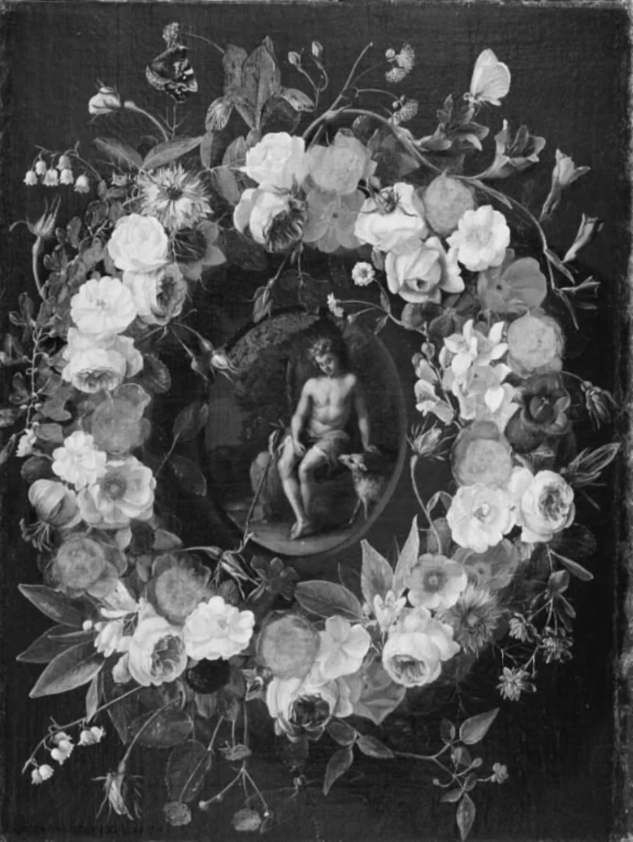 Blomsterkrans med Johannes Døberen by Gaspar Peeter Verbruggen (I)