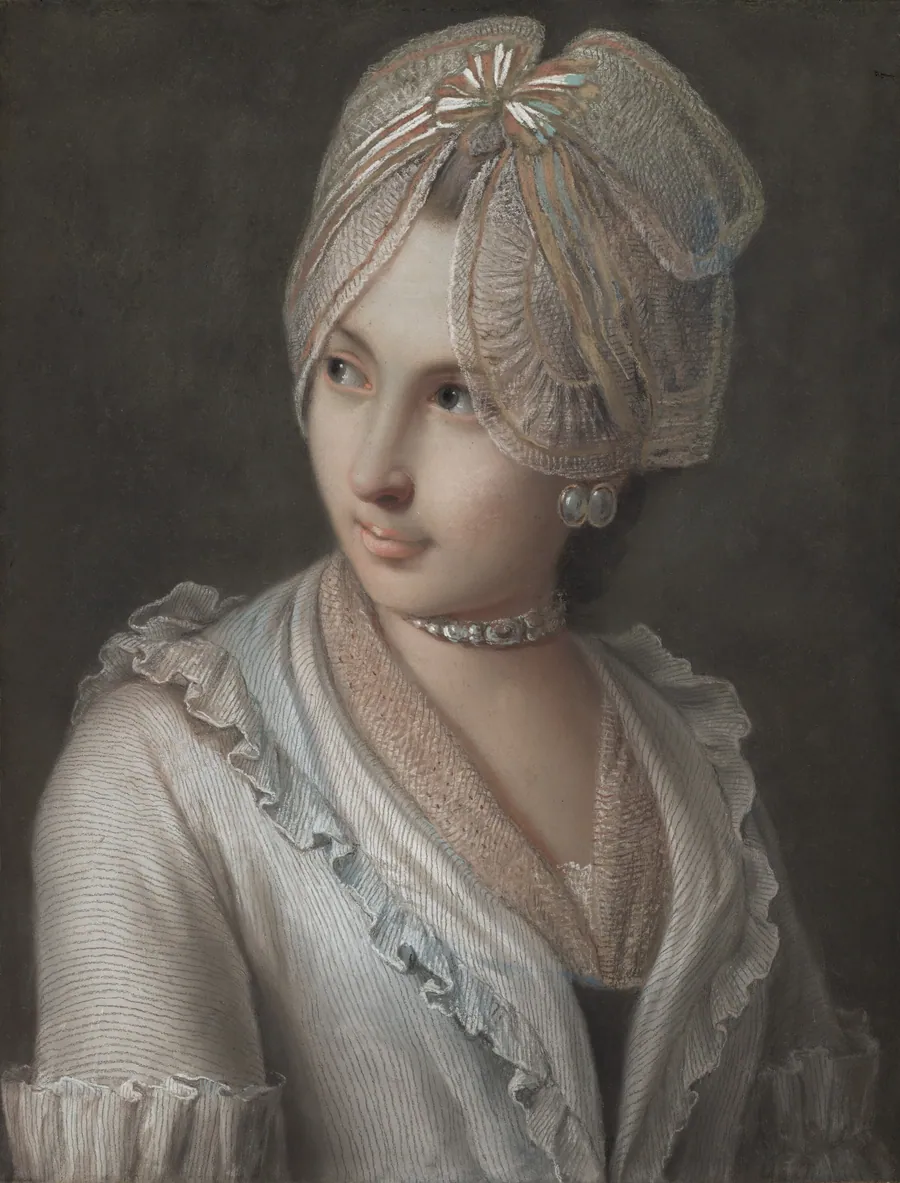 An Elegant Young Lady with a Lace Cap by Pietro Rotari