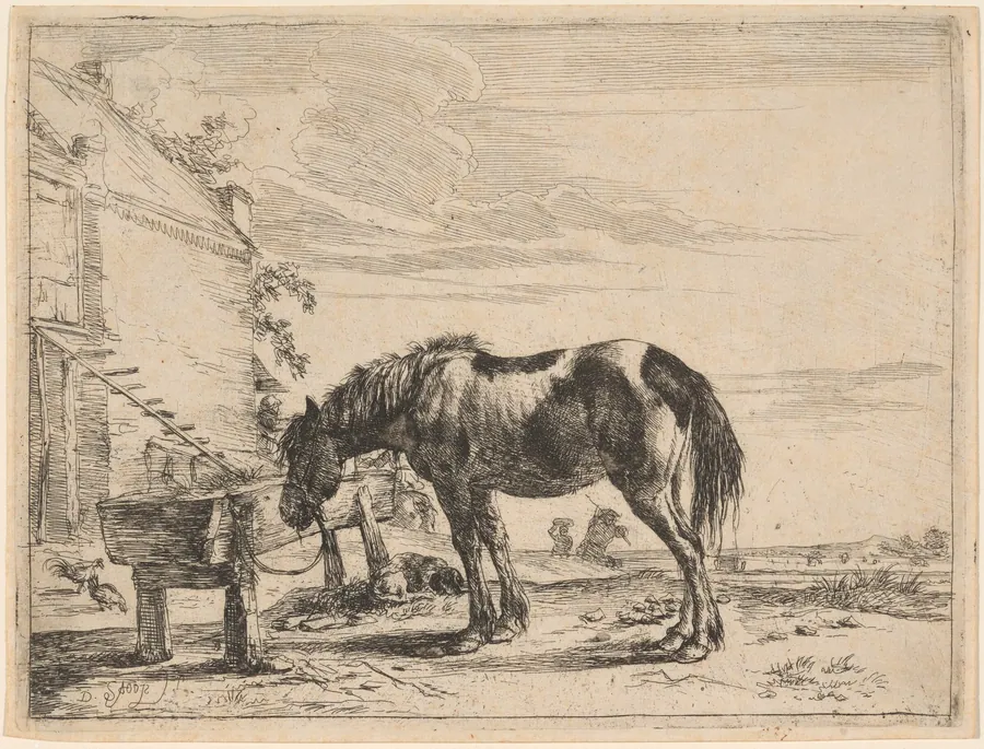 A Horse Bound to a Feeding Trough by Dirck Stoop